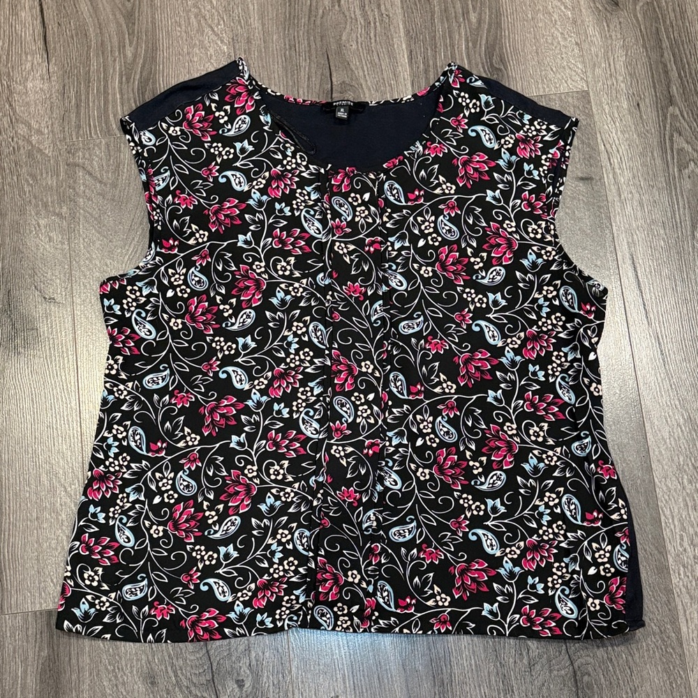 Premise Studio vibrant Black and Pink Floral Blouse Chic stylish 
Versatile